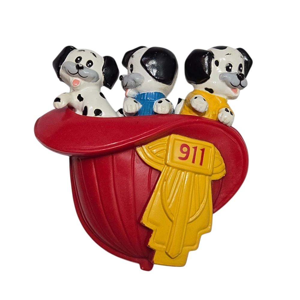 Vintage Giftco Dalmation Pups In Fireman Hat Fridge Magnet Set